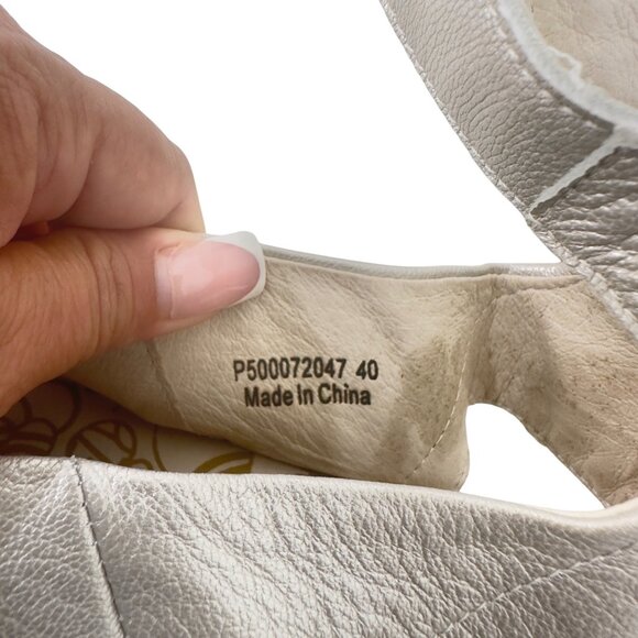 Fly London Women Leather Peep Toe Wedge Sandals SZ 40 Metallic Cream Ankle Strap - Picture 5 of 14